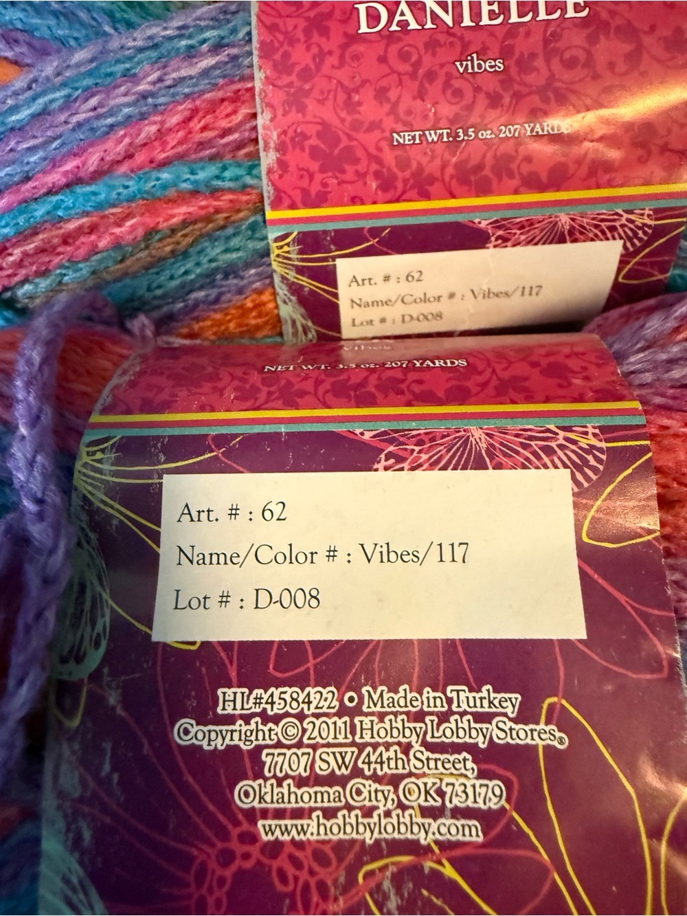 Danielle Multicolor Vibes Yarn - Pink/Blue/Orange lot of 3 - Picture 5 of 5